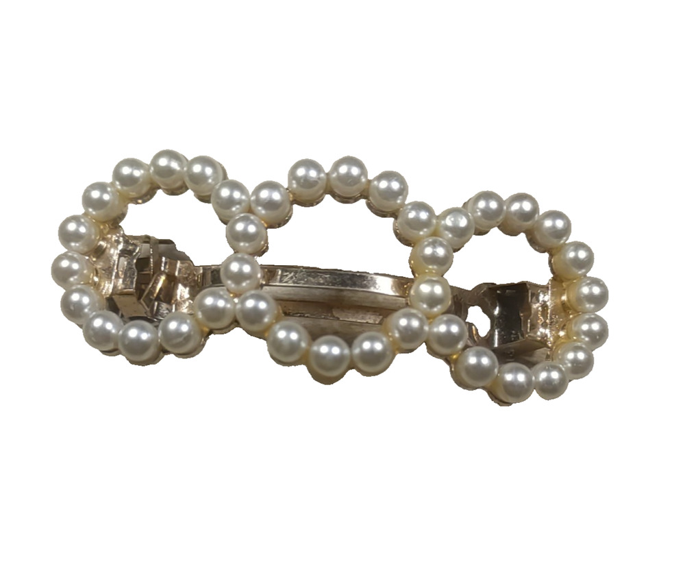 White Faux Pearl Circle Perk A Boo Hair Barrette Tension Clip